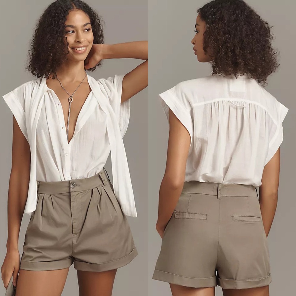 Pistola Felix High Rise Pleated Shorts Size 30‎ Olive Green Tailored Cuffed